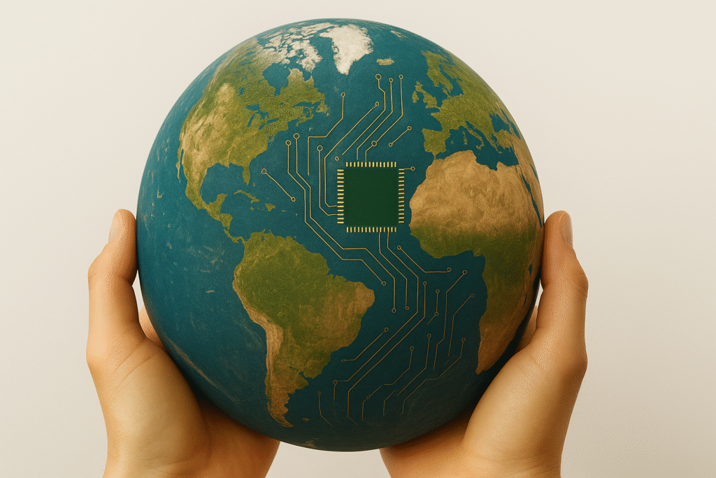 A stylized globe or digital earth image overlaid with tech lines or embedded circuit visuals. A stylized globe or digital earth image overlaid with tech lines or embedded circuit visuals.
